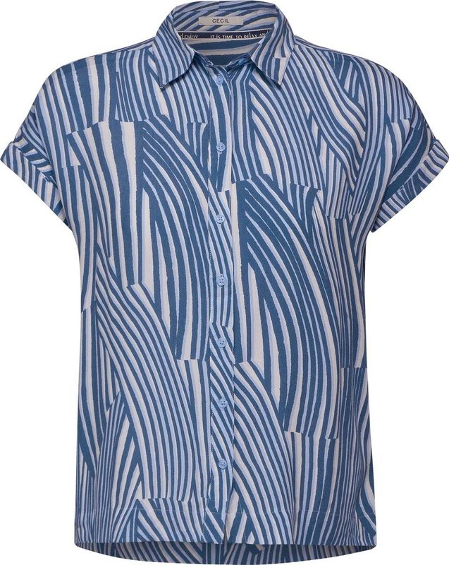 CECIL Printed Shirt Collar Blouse Dames Blouse - soft light blue - Maat L