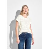 Cecil - Ajour T-shirt - Wit - Afgeronde V-hals, Oversized Schouders