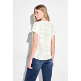 Cecil - Ajour T-shirt - Wit - Afgeronde V-hals, Oversized Schouders