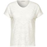 Cecil - Ajour T-shirt - Wit - Afgeronde V-hals, Oversized Schouders