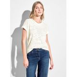 Cecil - Ajour T-shirt - Wit - Afgeronde V-hals, Oversized Schouders