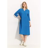 Cecil - Tuniekjurk - Blauw - Midi-jurk in Seersucker - 3/4 Mouwen met Manchetten