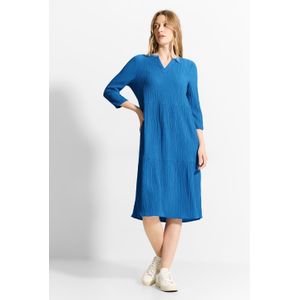 Cecil - Tuniekjurk - Blauw - Midi-jurk in Seersucker - 3/4 Mouwen met Manchetten