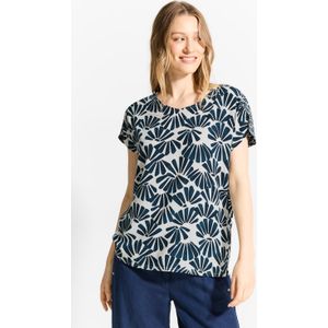 Cecil B344830 Printmix damesblouse, Donker petrol blauw