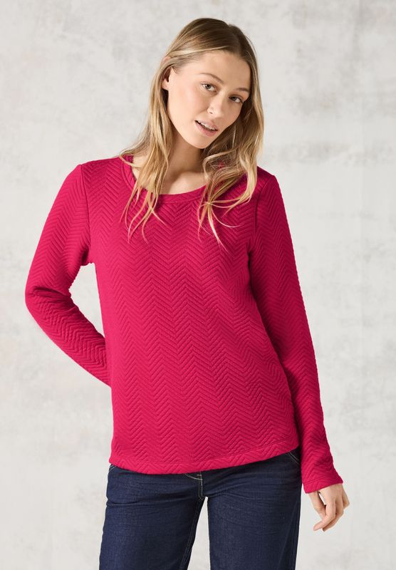 Cecil - Gestructureerd Overhemd - Rood - Ronde Hals, Lange Mouwen