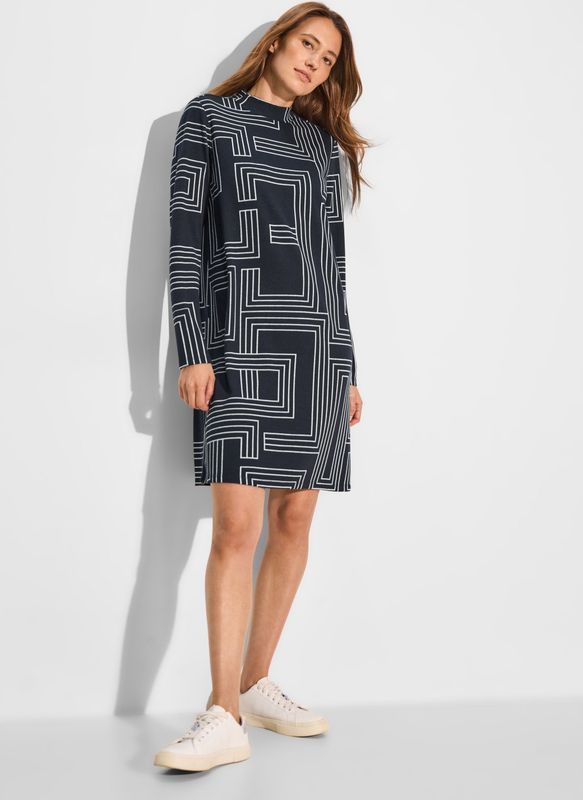 Cecil - Knielange Jacquard Jurk - Blauw - Zacht en Comfortabel