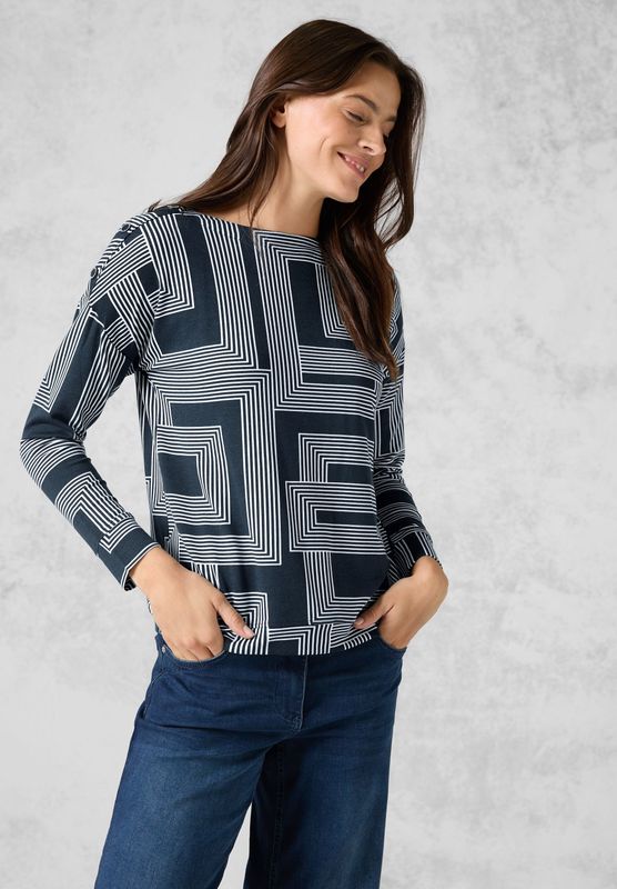 CECIL - Lichtgewicht Sweater - Print - Bateauhals - Lange Mouwen - Katoenmix