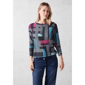 Cecil - Shirt - Langemouwen - Deep Petrol Melange - Met Print All-Over
