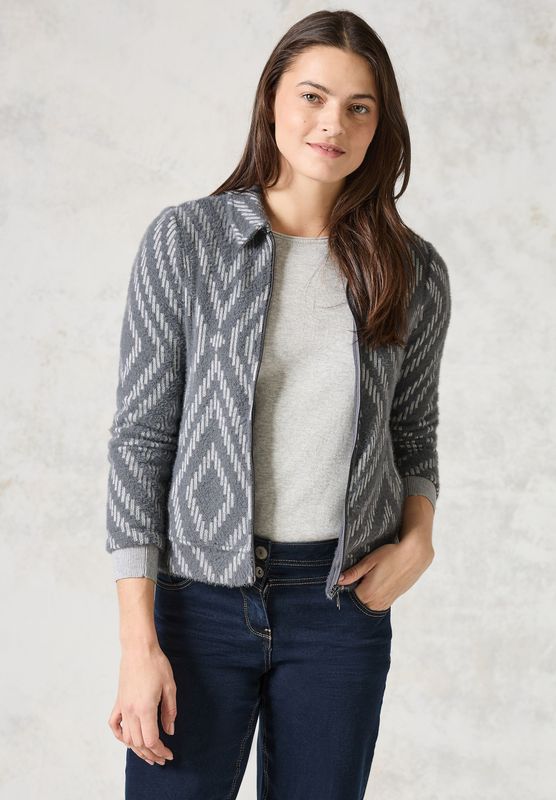 Cecil - Cardigan - Platinum Grey Mel - Grafisch Patroon - Ritssluiting