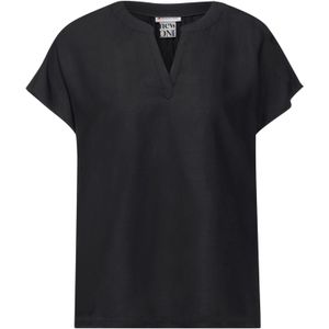 Street One - Blouseshirt - Zwart - Viscose - Ronde Hals met Split