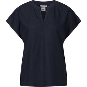 Street One - Blouseshirt - Blauw - Viscose - Ronde Hals met Split