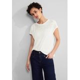 Street One - Crista - Dames T-shirt - Off White - Met Borduurwerk