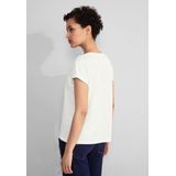Street One - Crista - Dames T-shirt - Off White - Met Borduurwerk