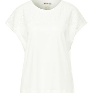 Street One - Crista - Dames T-shirt - Off White - Met Borduurwerk
