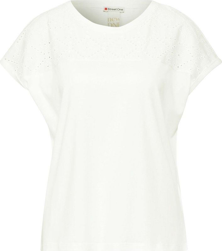 Street One - Crista - Dames T-shirt - Off White - Met Borduurwerk