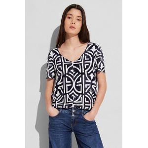 Street One - T-shirt - Korte Mouwen - Hartvormige Halslijn - Grafisch Patroon