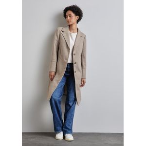 Street One long revers coat solid Dames Jas - Quinoa Beige Melange - Maat 36