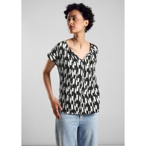 Street One Dames Materiaalmix T-shirt in Zwart, in size: 40