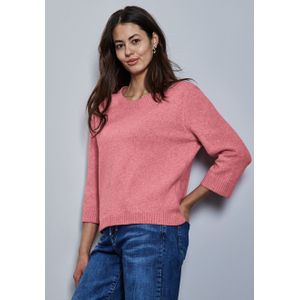 Gebreide Trui - Sugar Coral - Met 3/4-Mouwen - Ronde Hals - Ribboord