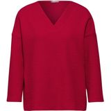 Street One - A322236 - Gestructureerd T-shirt - Herfstrood - V-hals - 3/4 Mouwen - Katoenmix met Stretchgehalte