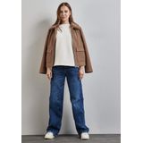 Shirt - Effen - Corduroy - Opstaande Kraag - Driekwart Mouw - Normale Pasvorm