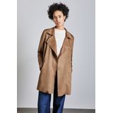 Street One - Open Velours Trenchcoat - Beige - Dames - Polyester