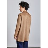 Street One - Open Velours Trenchcoat - Beige - Dames - Polyester