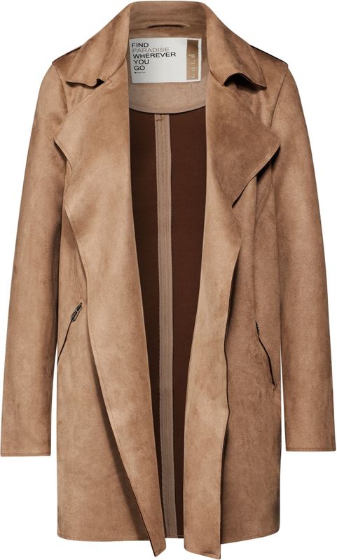 Street One - Open Velours Trenchcoat - Beige - Dames - Polyester