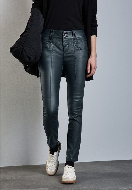 Street One Dames Broek met coating in Groen, in size: 34