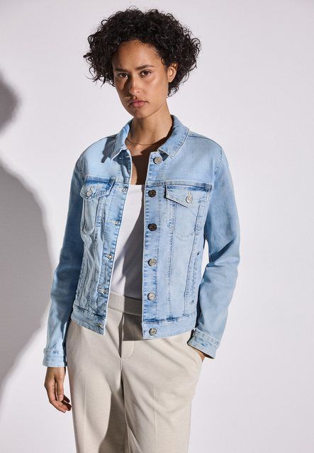 Street One - Dames Denim Jack - Blauw - Gebleekte Look