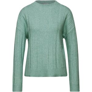 STREET ONE - Gebreide Trui - Sunlit Green Mel - Met Ribstructuur - Regular Fit