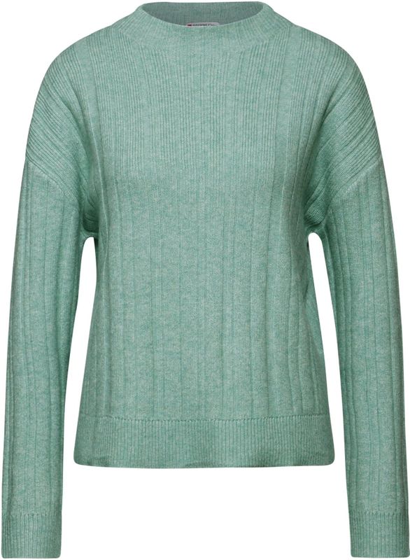 STREET ONE - Gebreide Trui - Sunlit Green Mel - Met Ribstructuur - Regular Fit