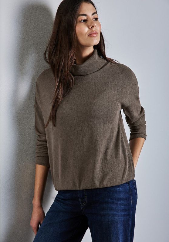 Street One - A322577 - T-shirt - Muddy bruin - Gestructureerd