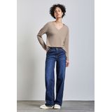 STREET ONE - Gebreide Trui - Honey Sand Mel - Met V-hals - Lange Mouwen