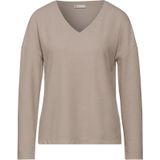 STREET ONE - Gebreide Trui - Honey Sand Mel - Met V-hals - Lange Mouwen