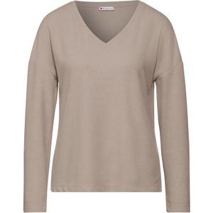 STREET ONE - Gebreide Trui - Honey Sand Mel - Met V-hals - Lange Mouwen