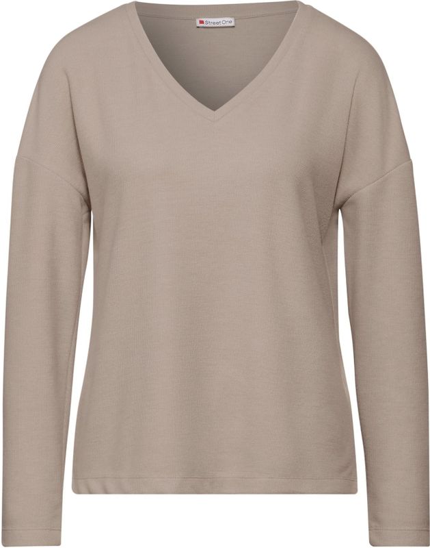 STREET ONE - Gebreide Trui - Honey Sand Mel - Met V-hals - Lange Mouwen