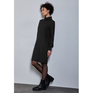 Tricot Jurk - Zwart - Web - Colkraag - Lange Mouwen