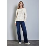 Street One - Gestreept Shirt - Beige - Dames - Met Folieprint