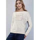 Street One - Gestreept Shirt - Beige - Dames - Met Folieprint