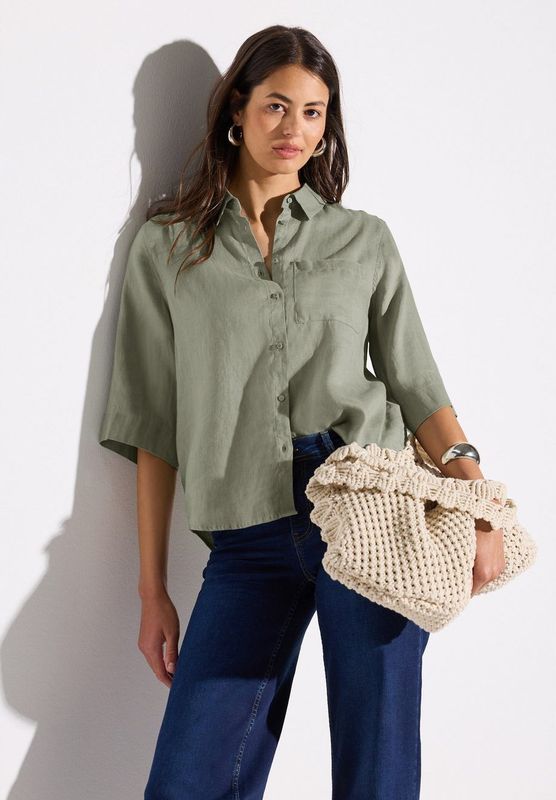 STREET ONE Linnen hemdblouse, Pale Mud Green, 36