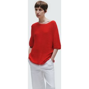 Gebreide Trui - Glory Red - Ronde Hals - Halve Armlengte - Patches