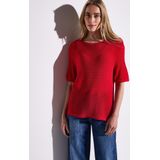 Gebreide Trui - Glory Red - Ronde Hals - Halve Armlengte - Patches