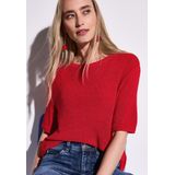 Gebreide Trui - Glory Red - Ronde Hals - Halve Armlengte - Patches