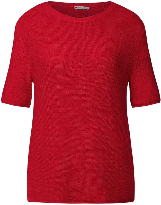 Gebreide Trui - Glory Red - Ronde Hals - Halve Armlengte - Patches