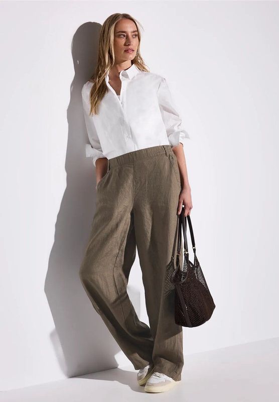 Street One Dames Wide Legs linnen broek in Bruin, in size: 32