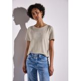 Street One - T-shirt - Moonstone sand - Met Tekst - Korte Mouwen