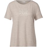 Street One - T-shirt - Moonstone sand - Met Tekst - Korte Mouwen