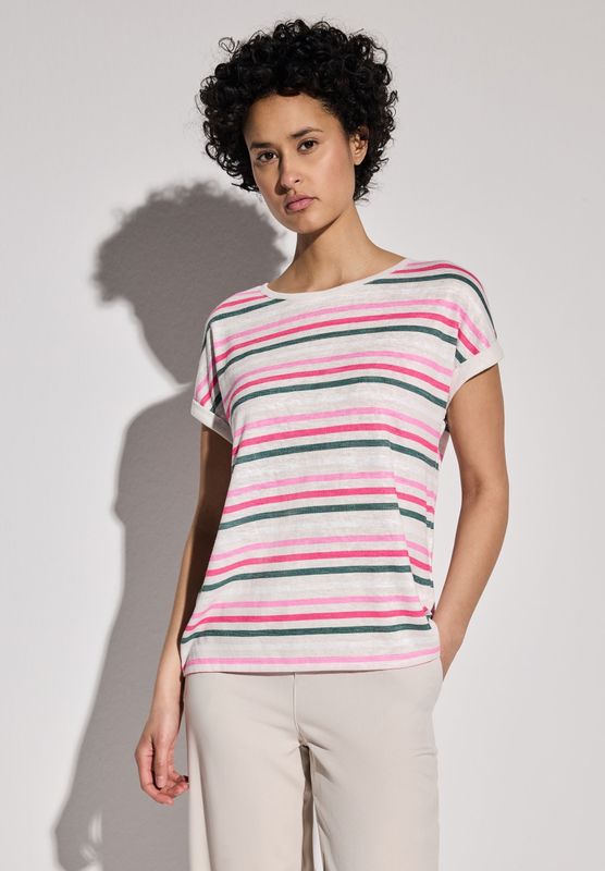 Street One A322700 Gestreept T-shirt voor dames, maansteen zand, 40