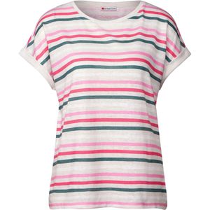 Street One - T-shirt - Streep - Ronde Hals - Casual Look - Comfortabele Mix van Materialen